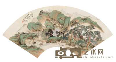 赵震 1901年作 流泉松声 扇面 20.3×53.5cm